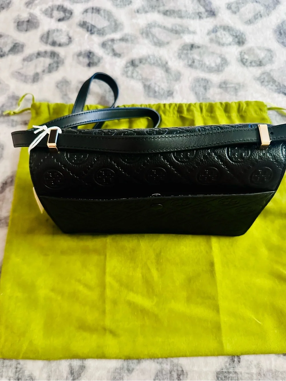 Tory Burch Black Quilted Logo Crossbody with Gold-Tone Lock